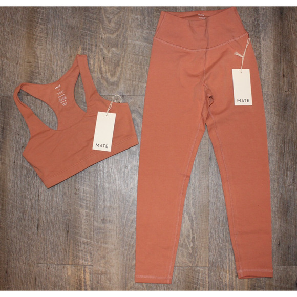 Mate the Label Women Organic Sports Bra, Leggings & Biker Short Set XS ROSE PINK - Picture 4 of 6